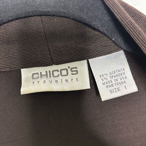 Chico’s Travelers Slinky Knit Brown Studded Open Front Cardigan Jacket 1 (M) - Picture 5 of 7